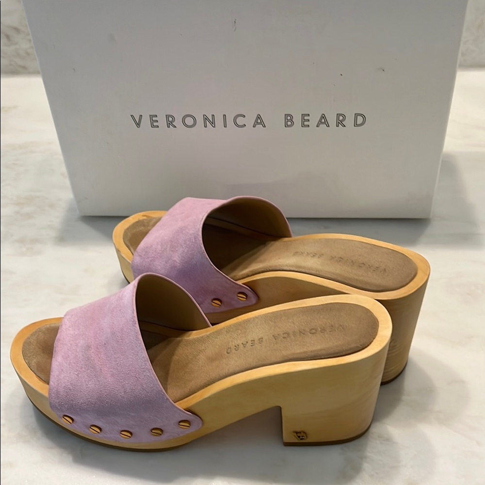 Veronica Beard Pink Mules with Chunky Block Heel